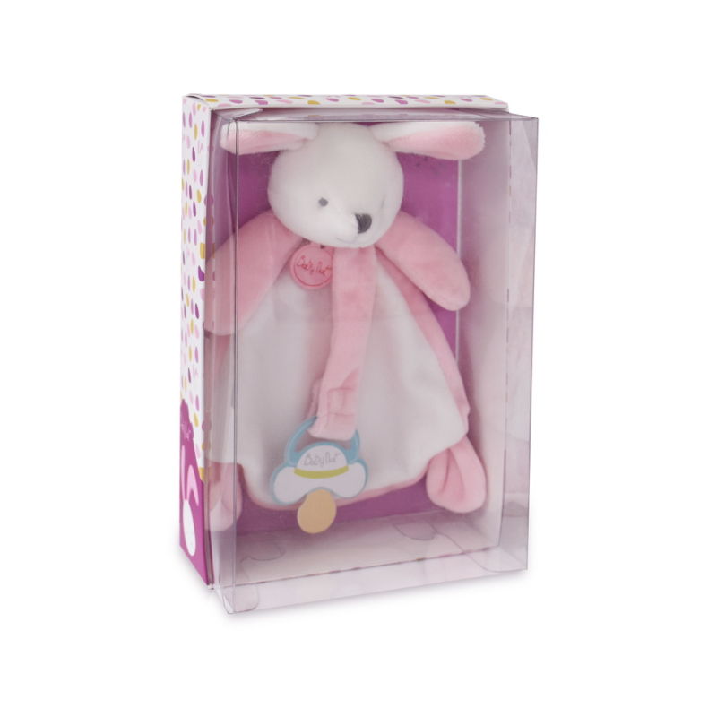  - attache-sucette lapin rose en coffret 18 cm 